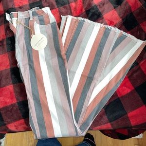 SOLD- Saints and hearts striped bell bottoms